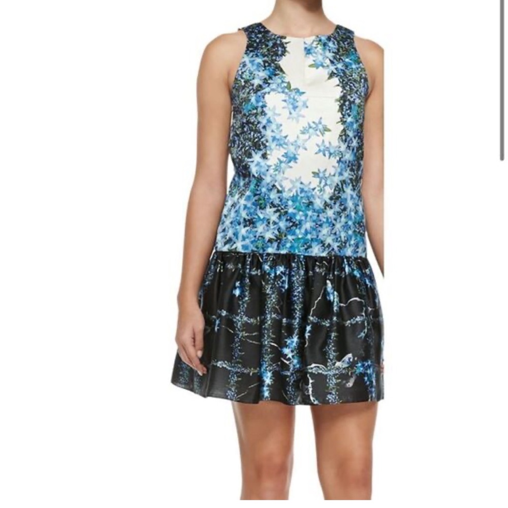 Tibi Blue and White Floral Cutout Mini Dress xs/s GUC